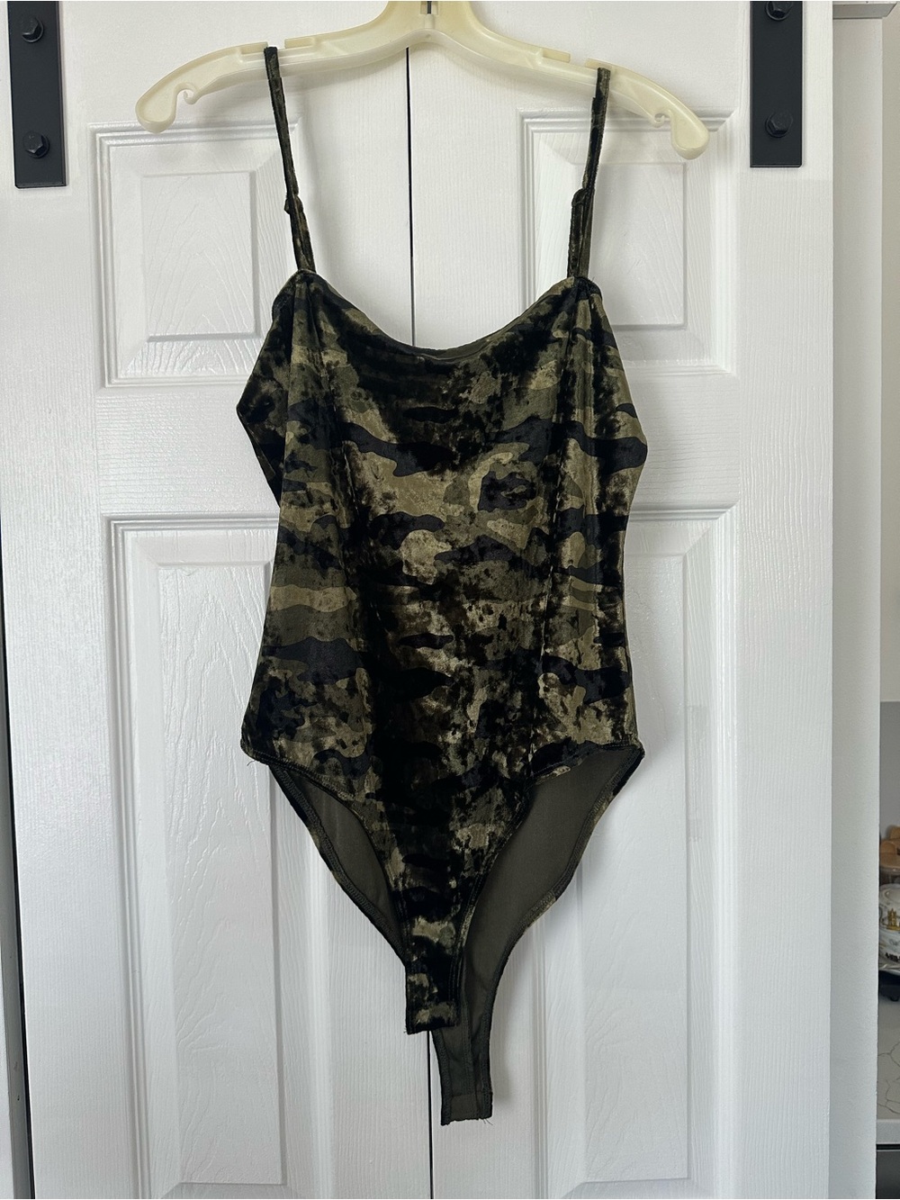 Forever 21 Olive & Black Camo Velvet Bodysuit - Picture 1 of 8